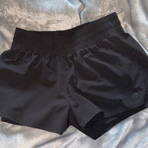 Reebok Women's Sleek Black Athletic Shorts Spandex Made In.